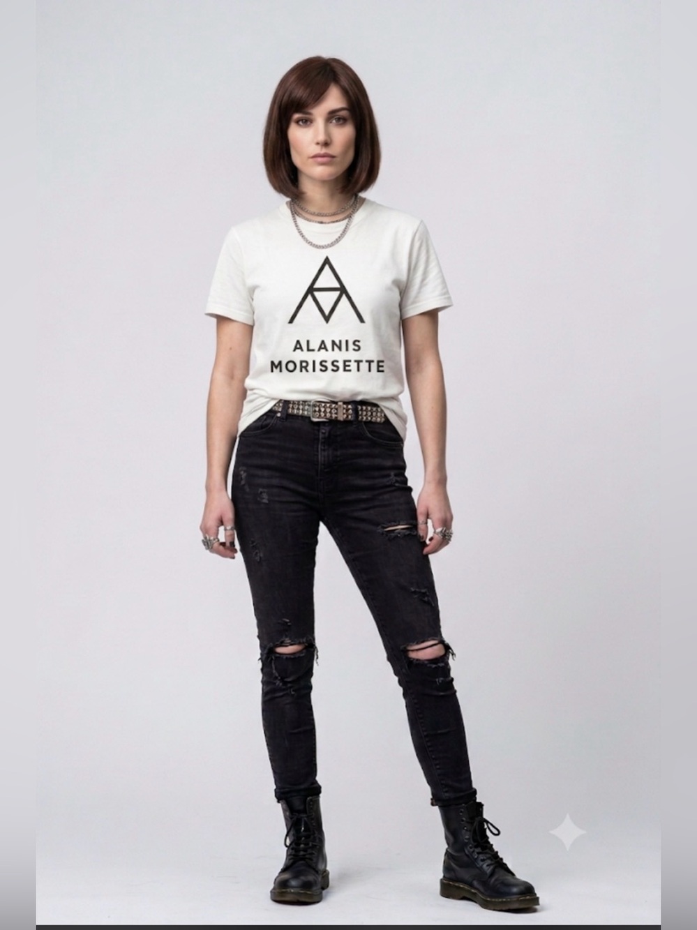 90s Print Alanis Morissette T-shirt in size medium, classic crew neck